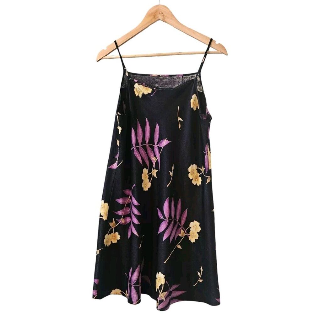 Vintage California Dynasty Slip Dress Size L Purple Floral Y2K Fairygrunge